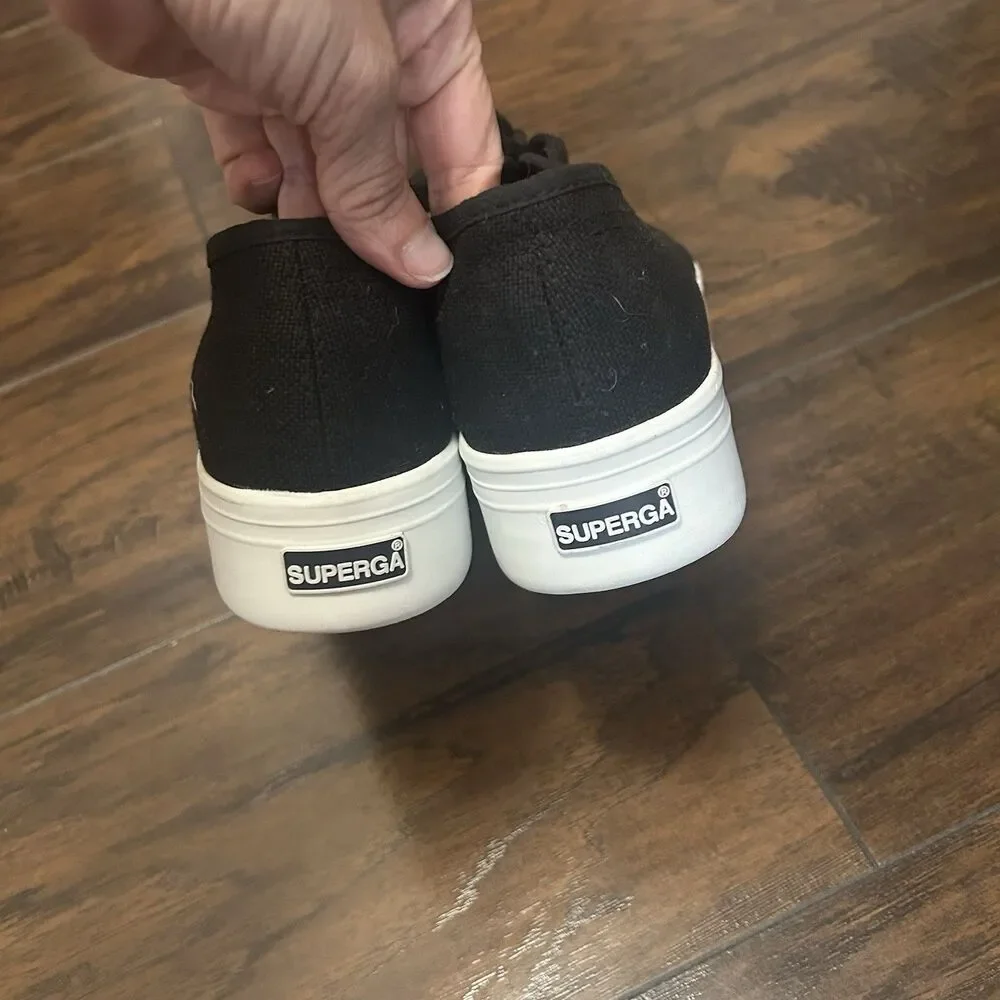 Superga 2790 Platform Sneakers Womens Size 7.5 Black Canvas Casual Shoes